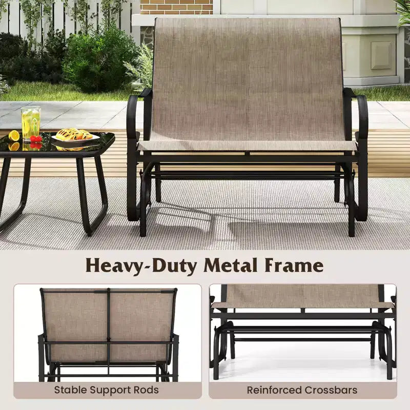 Costway Patio Gilder Bench 2-Person Fabric Rocking Chair with High Backrest Brown