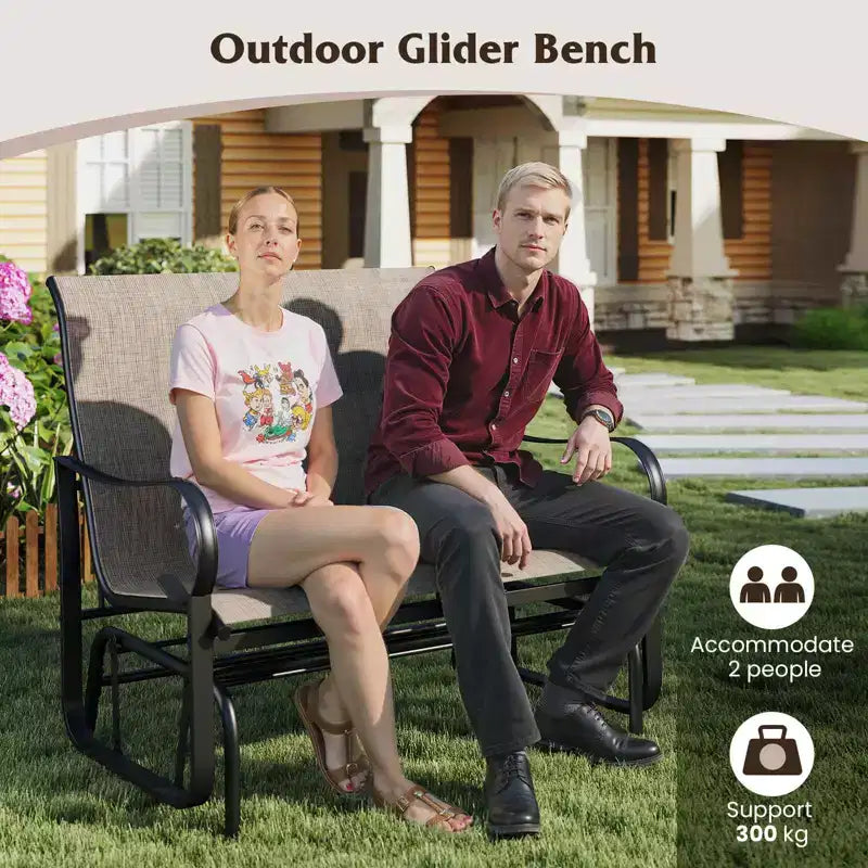 Costway Patio Gilder Bench 2-Person Fabric Rocking Chair with High Backrest Brown