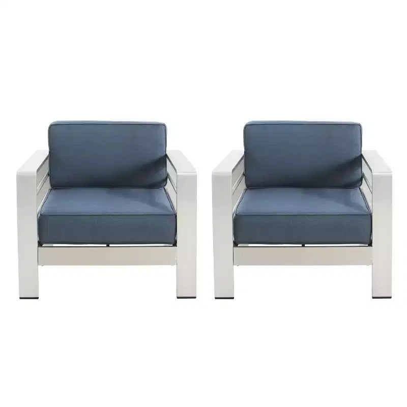 Christopher Knight Home Raj Modern Patio Aluminum Olefin Upholstered Club Chairs with Cushion (Set of 2)