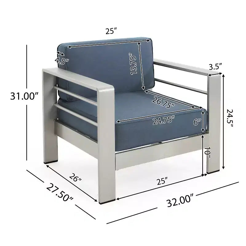 Christopher Knight Home Raj Modern Patio Aluminum Olefin Upholstered Club Chairs with Cushion (Set of 2)