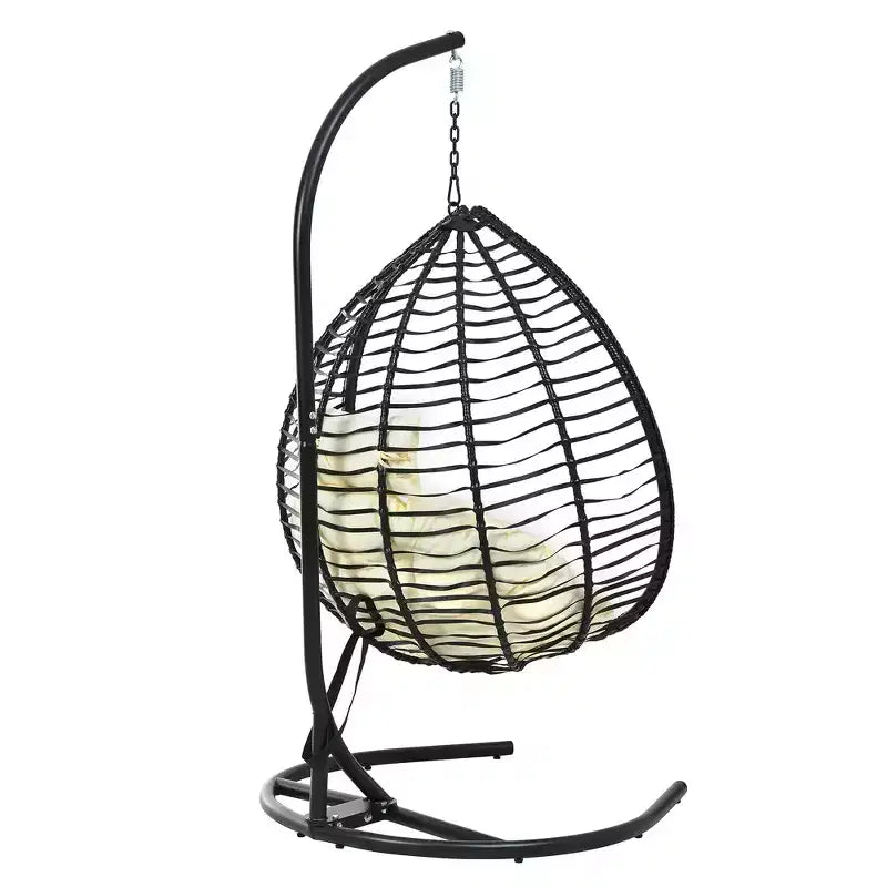 Whisen Hanging Hammock Chair with Stand, Egg Swing Chair with Iron Frame and Cushion & Headrest