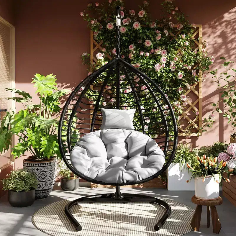 Whisen Hanging Hammock Chair with Stand, Egg Swing Chair with Iron Frame and Cushion & Headrest