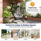 Whisen Hanging Hammock Chair with Stand, Egg Swing Chair with Iron Frame and Cushion & Headrest