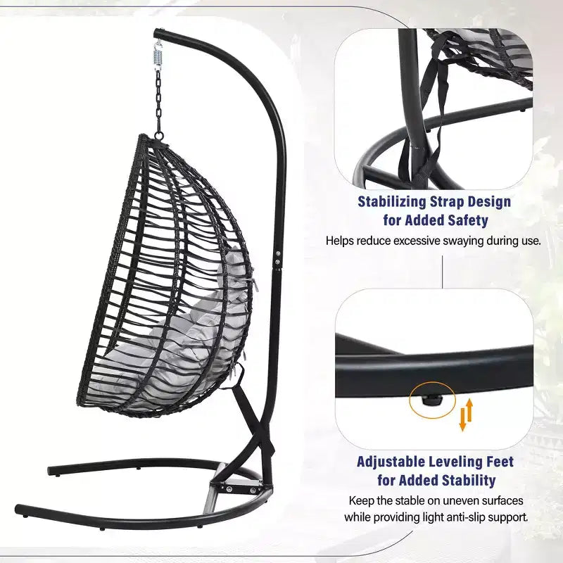 Whisen Hanging Hammock Chair with Stand, Egg Swing Chair with Iron Frame and Cushion & Headrest