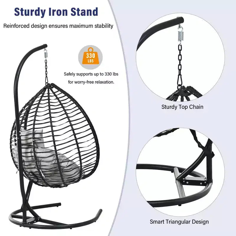 Whisen Hanging Hammock Chair with Stand, Egg Swing Chair with Iron Frame and Cushion & Headrest