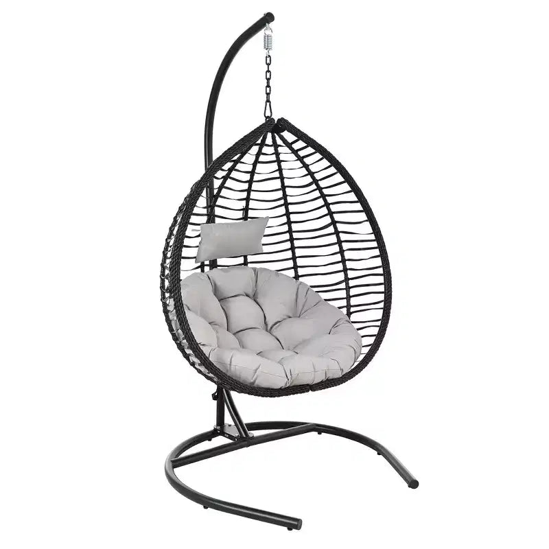 Whisen Hanging Hammock Chair with Stand, Egg Swing Chair with Iron Frame and Cushion & Headrest