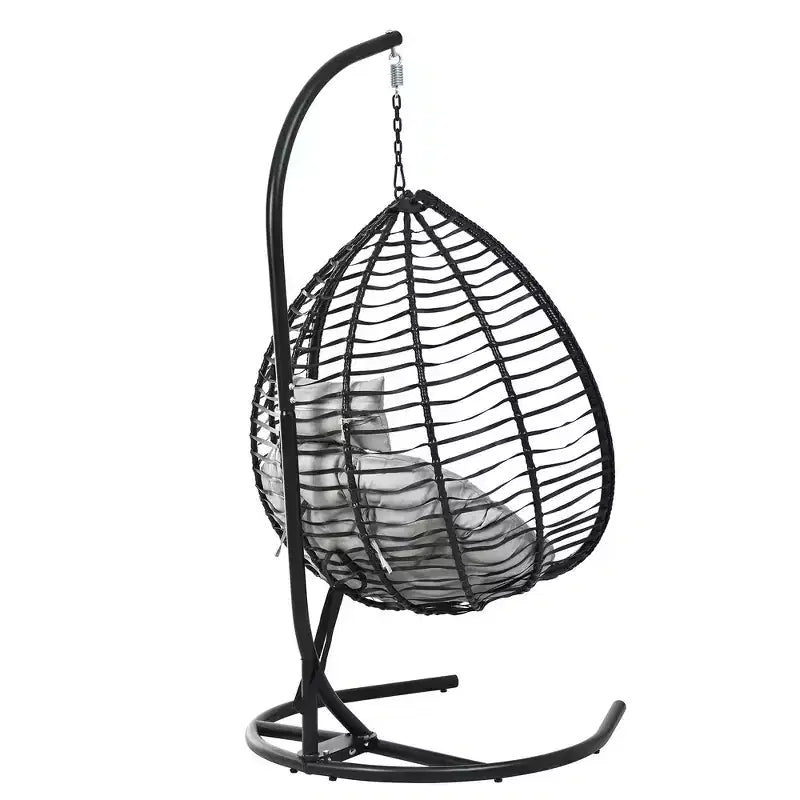 Whisen Hanging Hammock Chair with Stand, Egg Swing Chair with Iron Frame and Cushion & Headrest