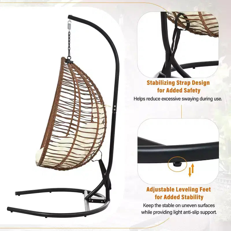Whisen Hanging Hammock Chair with Stand, Egg Swing Chair with Iron Frame and Cushion & Headrest