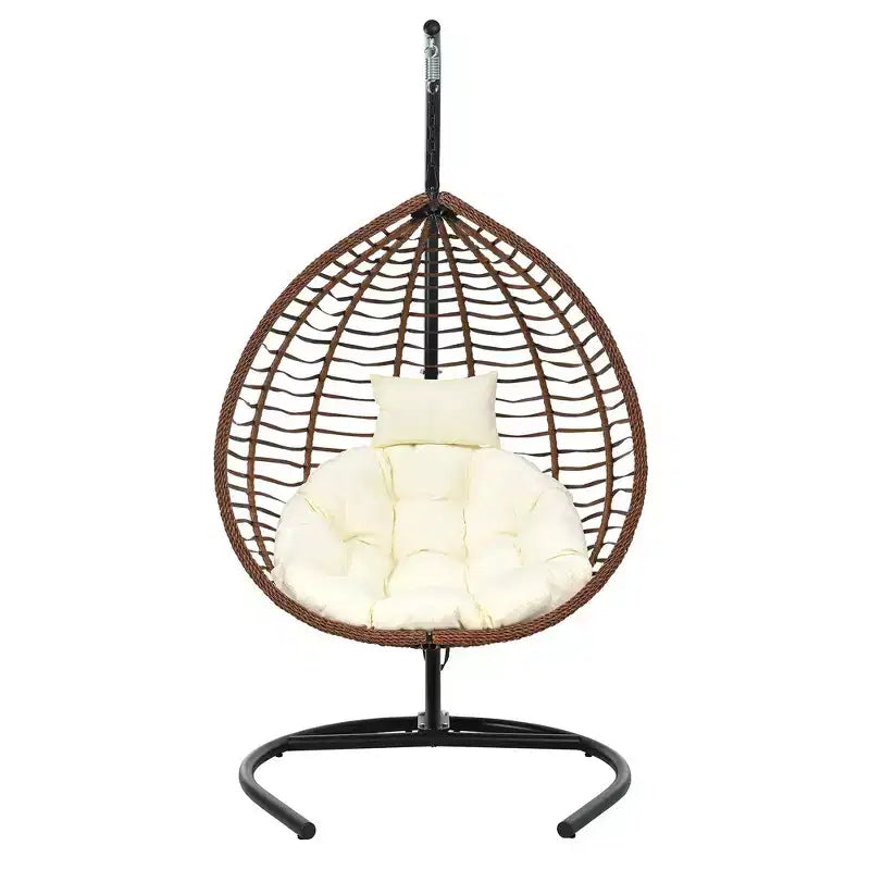 Whisen Hanging Hammock Chair with Stand, Egg Swing Chair with Iron Frame and Cushion & Headrest