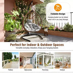 Whisen Hanging Hammock Chair with Stand, Egg Swing Chair with Iron Frame and Cushion & Headrest
