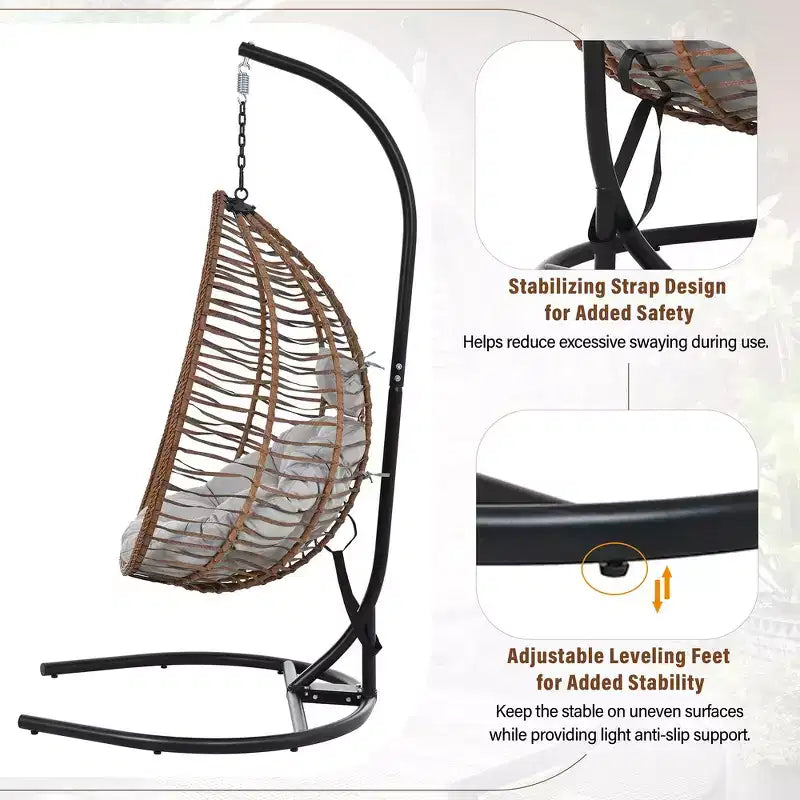 Whisen Hanging Hammock Chair with Stand, Egg Swing Chair with Iron Frame and Cushion & Headrest