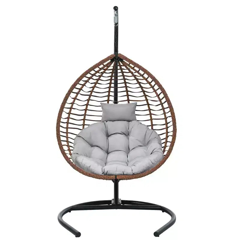 Whisen Hanging Hammock Chair with Stand, Egg Swing Chair with Iron Frame and Cushion & Headrest