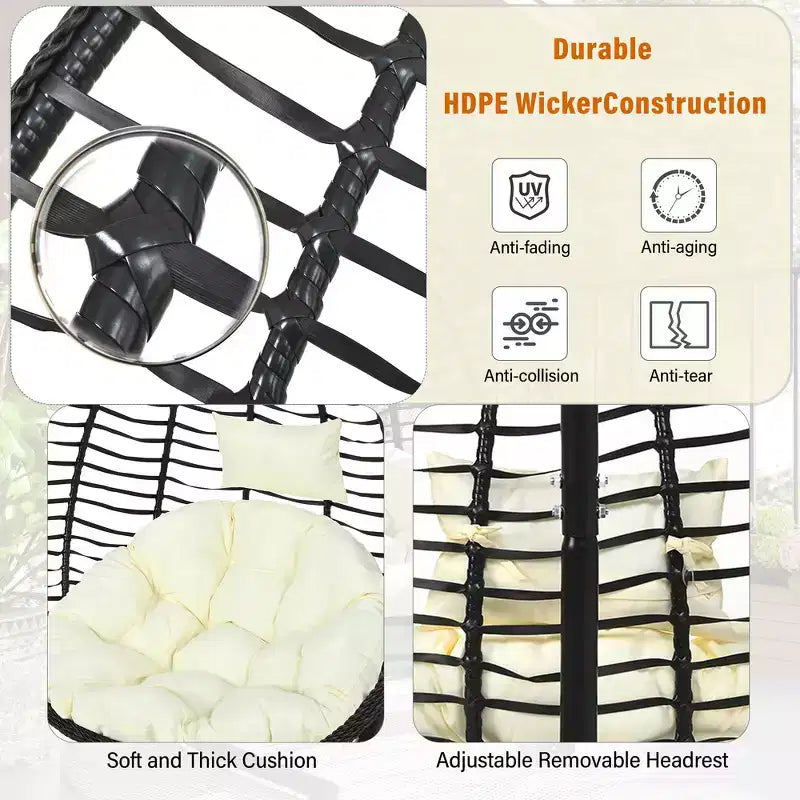 Whisen Hanging Hammock Chair with Stand, Egg Swing Chair with Iron Frame and Cushion & Headrest