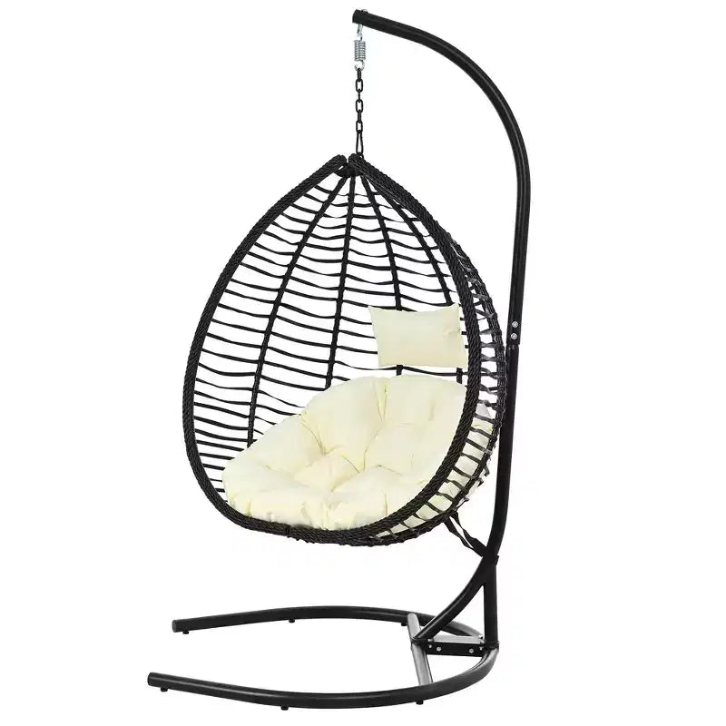 Whisen Hanging Hammock Chair with Stand, Egg Swing Chair with Iron Frame and Cushion & Headrest