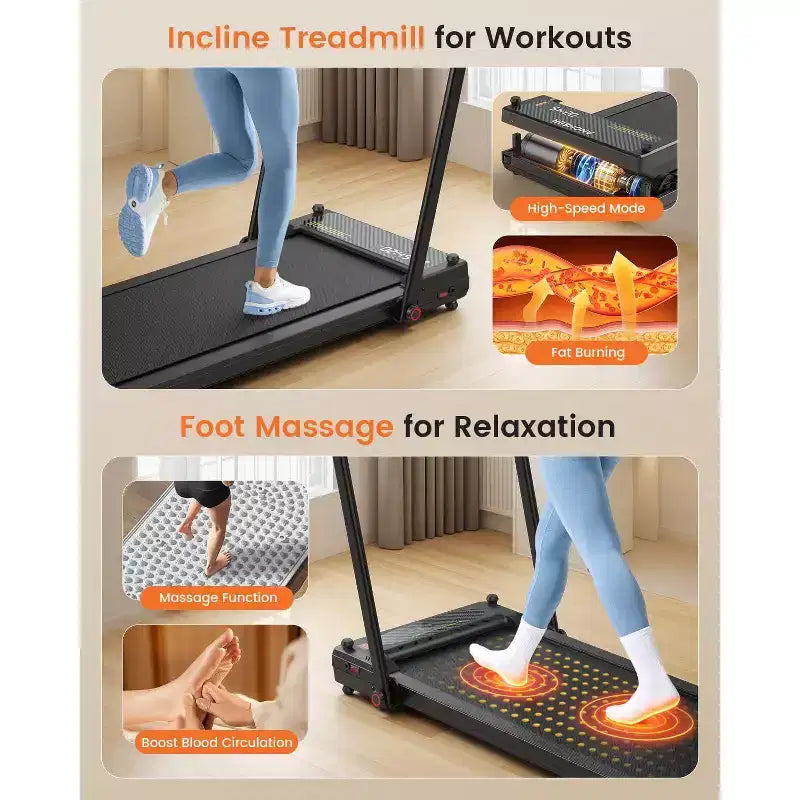 Tapis Roulant KRISRATE 3-in-1 3.5HP con Massaggio ai Piedi e Manubrio, Tapis Roulant Compatto a Doppio Lato, Pieghevole per Palestra Domestica