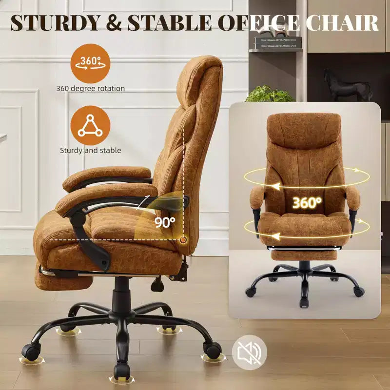 Office Desk Chair, 500 LBS Big and Tall Executive Chair with Footrest, 90-155 Recline Leather Gaming Chair