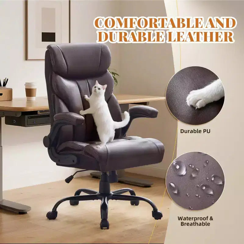 Office Desk Chair, 500 LBS Big and Tall Executive Chair with Footrest, 90-155 Recline Leather Gaming Chair