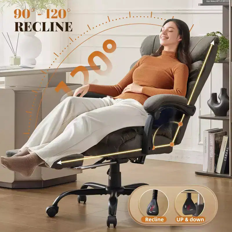 Office Desk Chair, 500 LBS Big and Tall Executive Chair with Footrest, 90-155 Recline Leather Gaming Chair