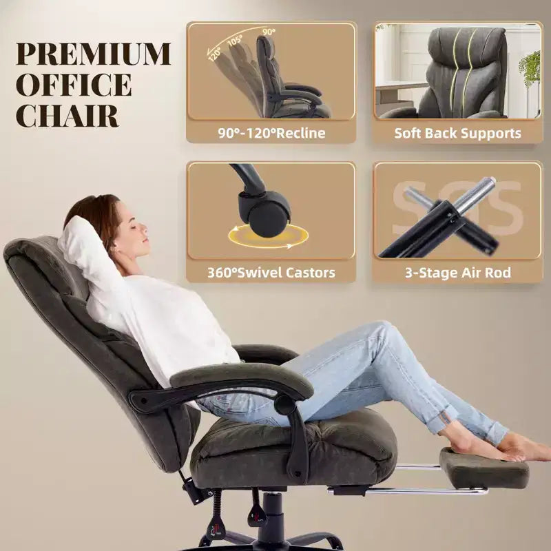Office Desk Chair, 500 LBS Big and Tall Executive Chair with Footrest, 90-155 Recline Leather Gaming Chair