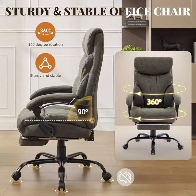 Office Desk Chair, 500 LBS Big and Tall Executive Chair with Footrest, 90-155 Recline Leather Gaming Chair