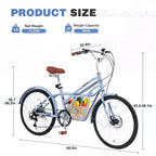 NAYSAYE Bicicletta da pendolare da 24 pollici per adulti, bici ibrida da città a 6 velocità con doppio freno a V, sella regolabile, telaio in acciaio per pendolarismo e tempo libero, uomo donna