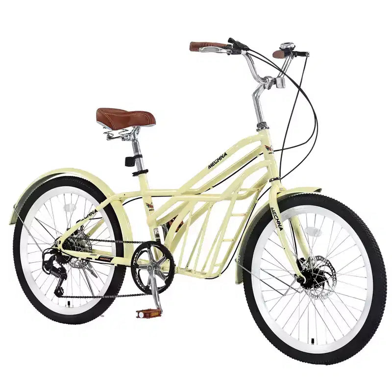 NAYSAYE Bicicletta da pendolare da 24 pollici per adulti, bici ibrida da città a 6 velocità con doppio freno a V, sella regolabile, telaio in acciaio per pendolarismo e tempo libero, uomo donna