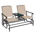 Gymax 2-Person Outdoor Glider Bench with Center Glass Table Patio Swing Lounge Chair Garden Loveseat Rocker Beige