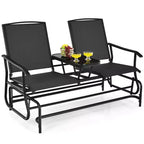 Gymax 2-Person Outdoor Glider Bench with Center Glass Table Patio Swing Lounge Chair Garden Loveseat Rocker Black