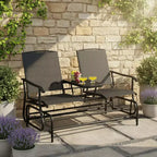 Gymax 2-Person Outdoor Glider Bench with Center Glass Table Patio Swing Lounge Chair Garden Loveseat Rocker Black