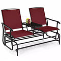 Gymax 2-Person Outdoor Glider Bench with Center Glass Table Patio Swing Lounge Chair Garden Loveseat Rocker Red
