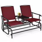 Gymax 2-Person Outdoor Glider Bench with Center Glass Table Patio Swing Lounge Chair Garden Loveseat Rocker Red