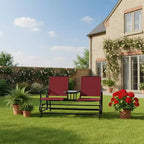 Gymax 2-Person Outdoor Glider Bench with Center Glass Table Patio Swing Lounge Chair Garden Loveseat Rocker Red