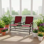 Gymax 2-Person Outdoor Glider Bench with Center Glass Table Patio Swing Lounge Chair Garden Loveseat Rocker Red