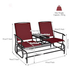 Gymax 2-Person Outdoor Glider Bench with Center Glass Table Patio Swing Lounge Chair Garden Loveseat Rocker Red