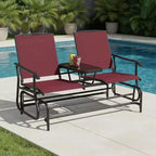 Gymax 2-Person Outdoor Glider Bench with Center Glass Table Patio Swing Lounge Chair Garden Loveseat Rocker Red