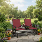 Gymax 2-Person Outdoor Glider Bench with Center Glass Table Patio Swing Lounge Chair Garden Loveseat Rocker Red