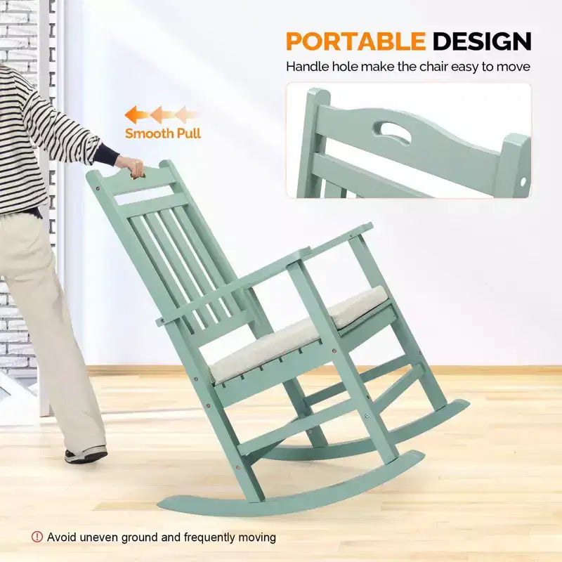 Karl Home | Solid Wood Patio Rocking Chairs with Off-white Cushions (Set of 2)