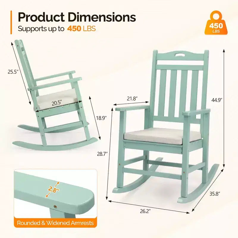 Karl Home | Solid Wood Patio Rocking Chairs with Off-white Cushions (Set of 2)
