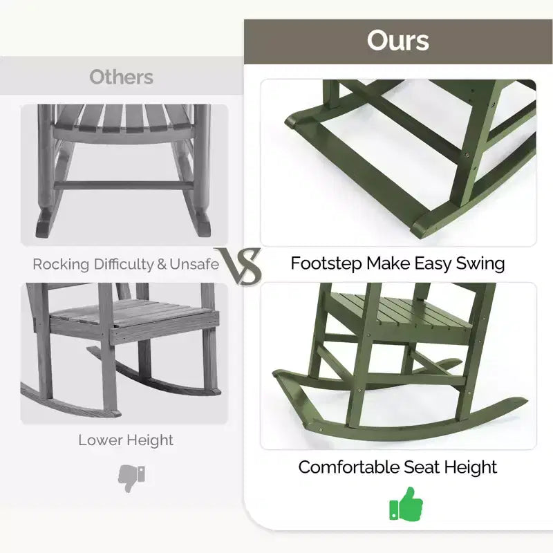 Karl Home | Solid Wood Patio Rocking Chairs with Footrest (Set of 2)