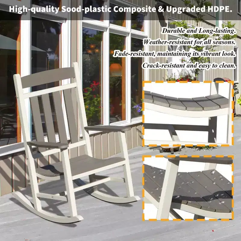 Whisen Outdoor Rocking Chairs Set of 2, Porch Rocking Chair, Patio Oversized Rockers