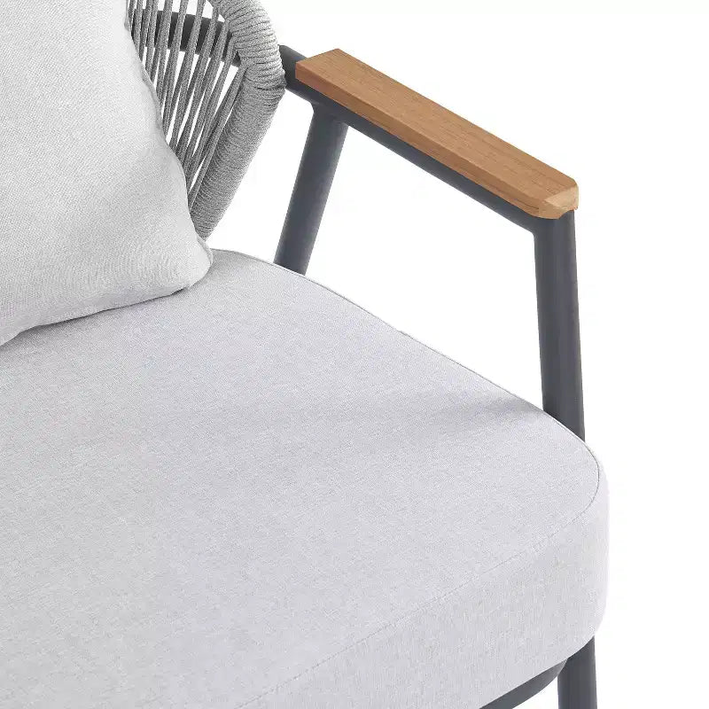 ModernLuxe Outdoor Rope Club Chair Patio Armchair, Weather-Resistant Iron Frame & Cushion, Rustic-Modern Style