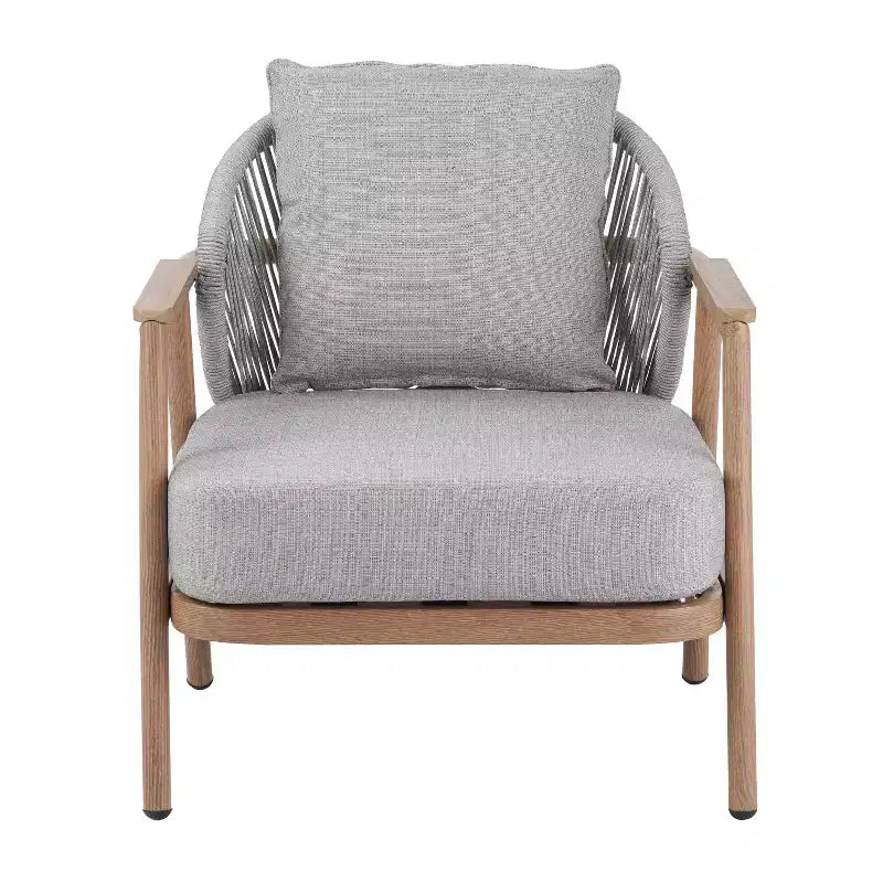 ModernLuxe Outdoor Rope Club Chair Patio Armchair, Weather-Resistant Iron Frame & Cushion, Rustic-Modern Style