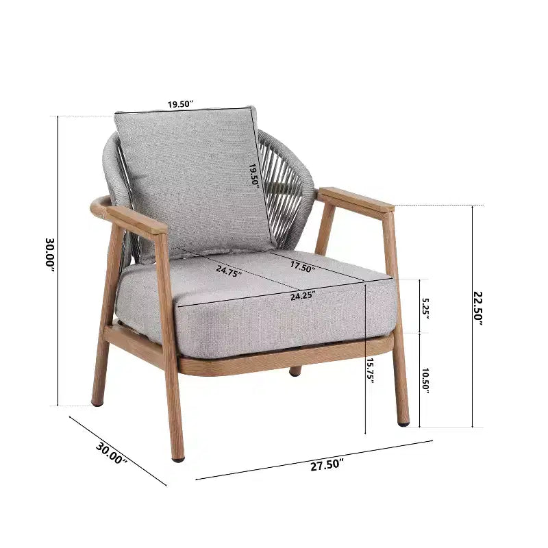 ModernLuxe Outdoor Rope Club Chair Patio Armchair, Weather-Resistant Iron Frame & Cushion, Rustic-Modern Style
