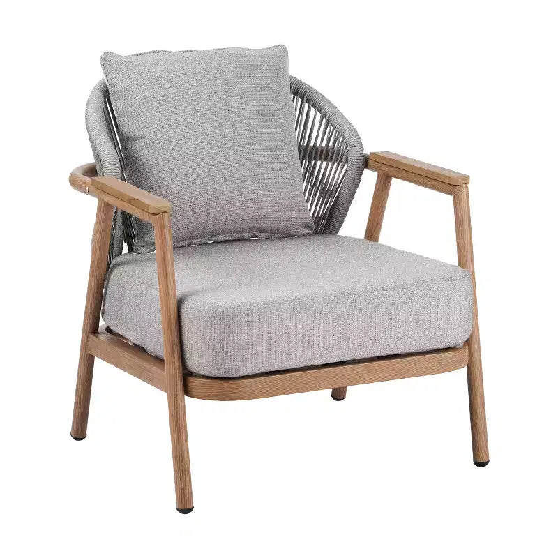 ModernLuxe Outdoor Rope Club Chair Patio Armchair, Weather-Resistant Iron Frame & Cushion, Rustic-Modern Style