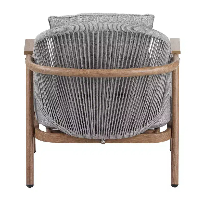 ModernLuxe Outdoor Rope Club Chair Patio Armchair, Weather-Resistant Iron Frame & Cushion, Rustic-Modern Style