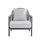 ModernLuxe Outdoor Rope Club Chair Patio Armchair, Weather-Resistant Iron Frame & Cushion, Rustic-Modern Style