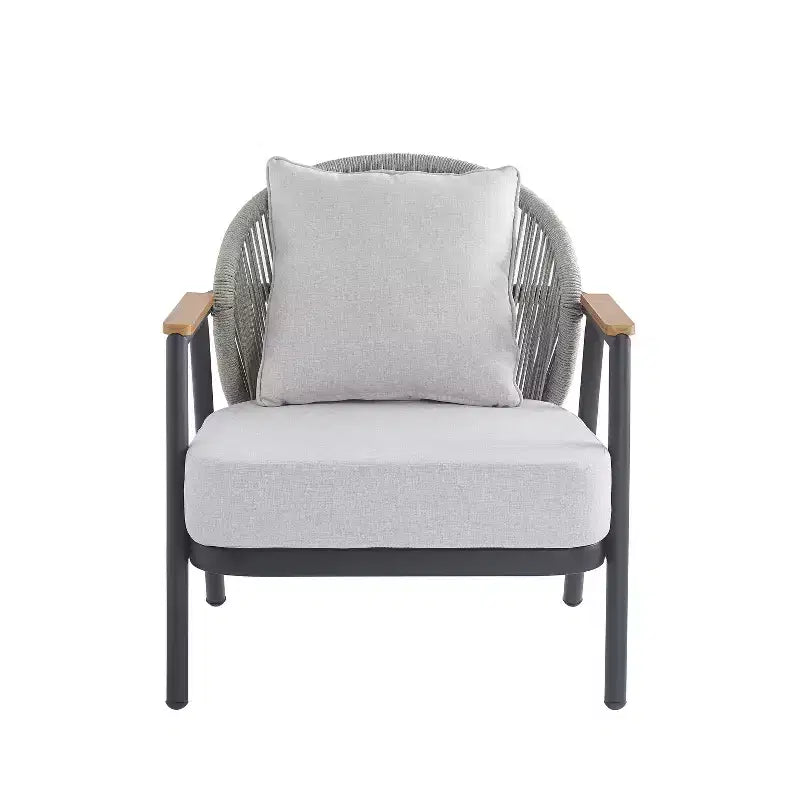 ModernLuxe Outdoor Rope Club Chair Patio Armchair, Weather-Resistant Iron Frame & Cushion, Rustic-Modern Style