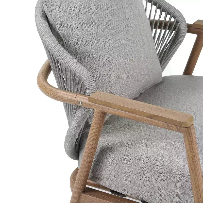 ModernLuxe Outdoor Rope Club Chair Patio Armchair, Weather-Resistant Iron Frame & Cushion, Rustic-Modern Style