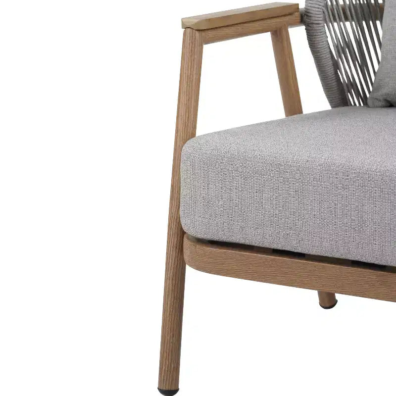 ModernLuxe Outdoor Rope Club Chair Patio Armchair, Weather-Resistant Iron Frame & Cushion, Rustic-Modern Style