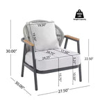 ModernLuxe Outdoor Rope Club Chair Patio Armchair, Weather-Resistant Iron Frame & Cushion, Rustic-Modern Style
